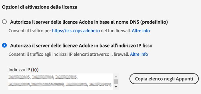 Opzioni di attivazione della licenza