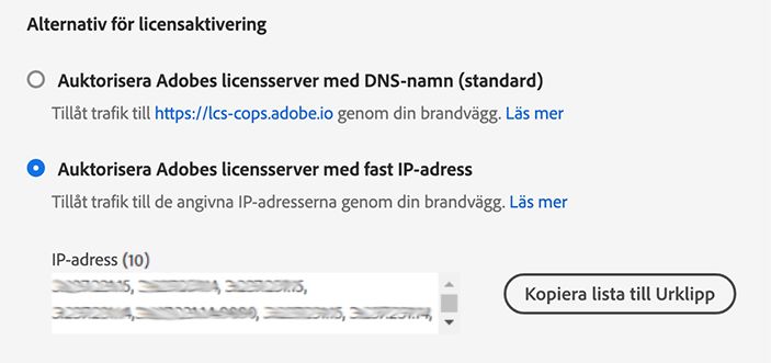 Alternativ för licensaktivering