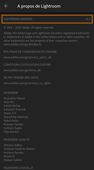 Version de Lightroom