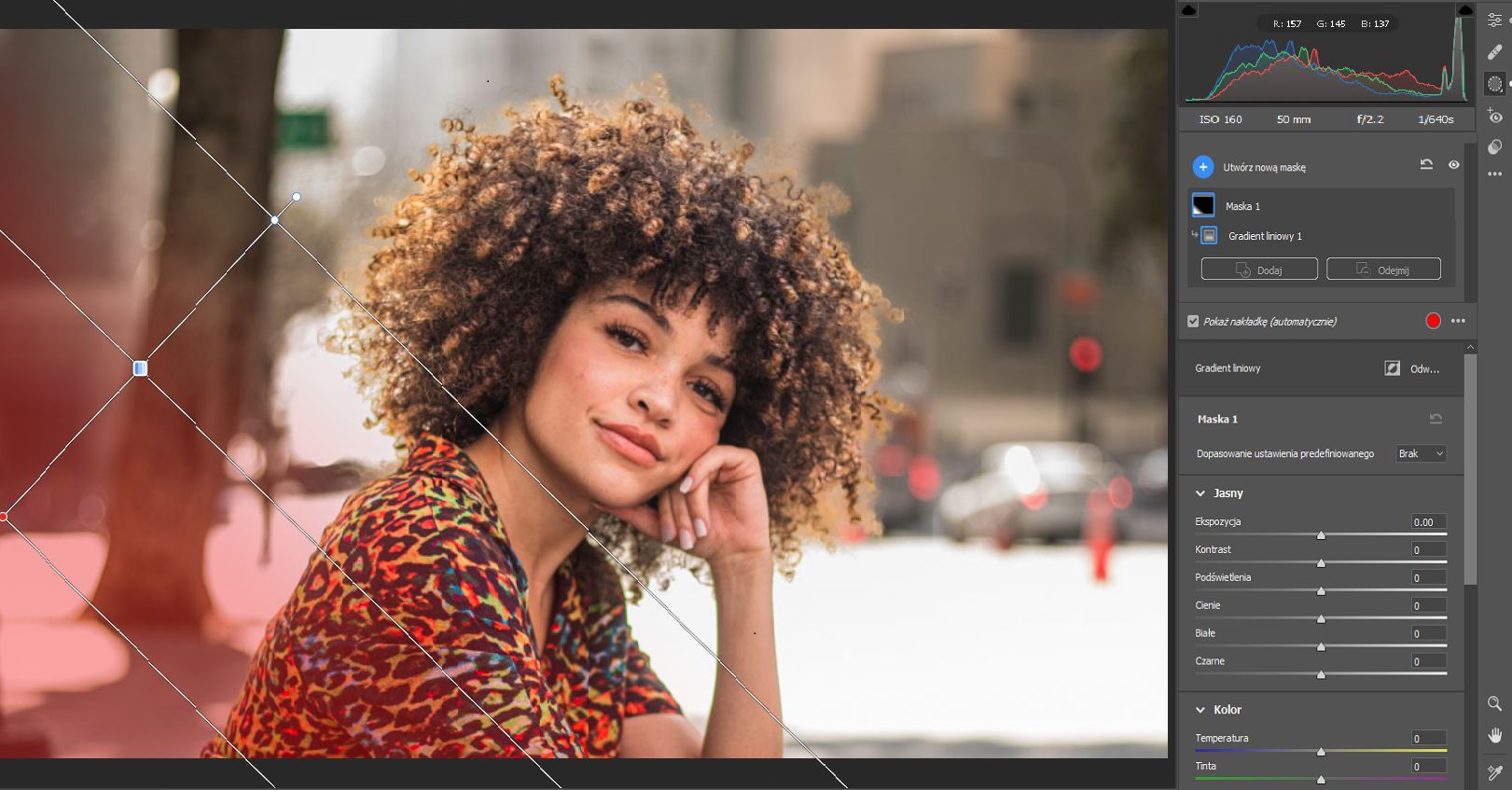 Gradient liniowy w panelu Maskowanie