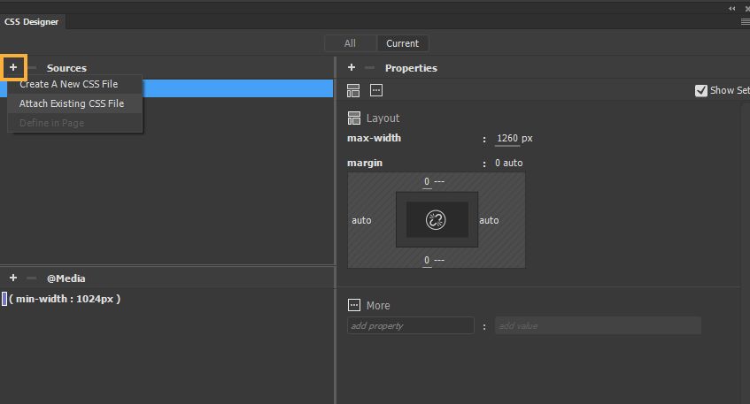 Připojit stávající soubor CSS