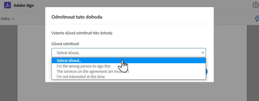 Odmítnout s uvedením důvodu