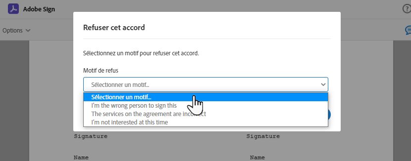 Refus avec un motif fourni