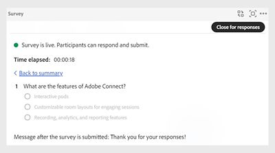 Live Survey pod displaying response options for participants, allowing them to select and submit their answers in real time.