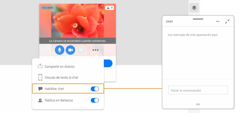 Transmisión en directo desde un chat con habilitación de Fresco