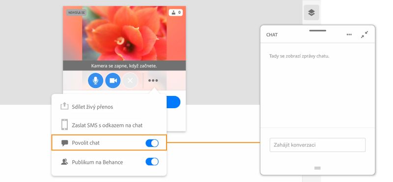 Živý přenos z aplikace Fresco – povolení chatu