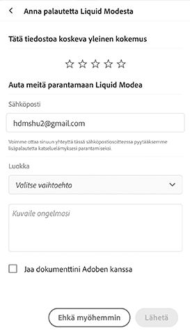 Anna palautetta Acrobat iOS:n Liquid-tilasta
