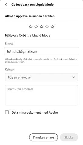 Ge feedback om Liquid-läget i Acrobat iOS