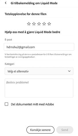 Gi tilbakemelding om Liquid Mode for Acrobat iOS