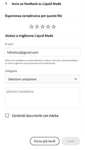Fornire un feedback sulla modalità Liquid Mode di Acrobat per iOS