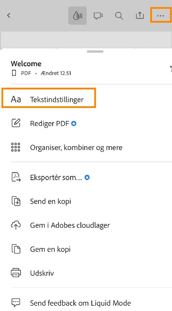 Skift tekstindstillinger i Liquid Mode på Acrobat iOS-appen