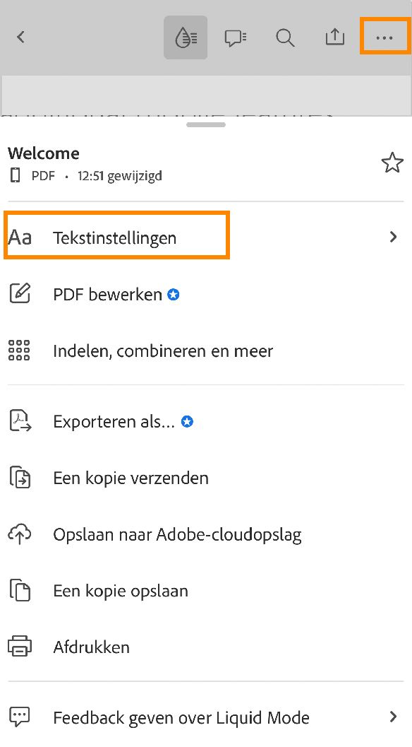 Tekstinstellingen wijzigen in Liquid-modus in de Acrobat iOS-app