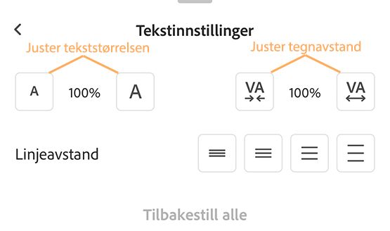 Endre tekstinnstillinger for Liquid Mode i Acrobat iOS
