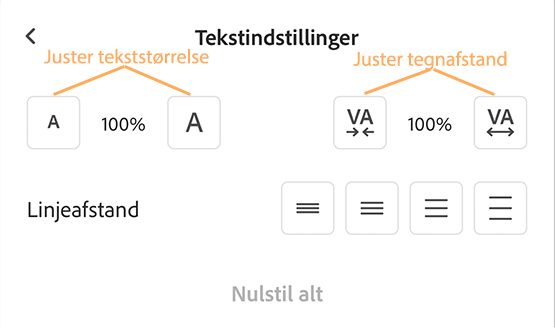 Skift tekstindstillinger for Liquid Mode i Acrobat iOS