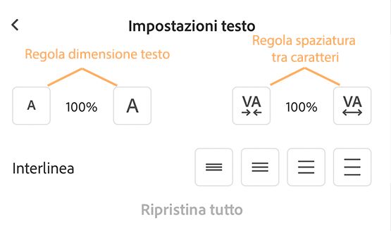 Modificare le impostazioni del testo in modalità Liquid Mode in Acrobat per iOS