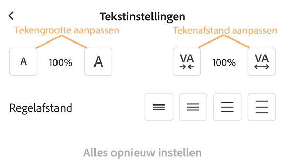 Tekstinstellingen van de Liquid-modus in Acrobat iOS wijzigen