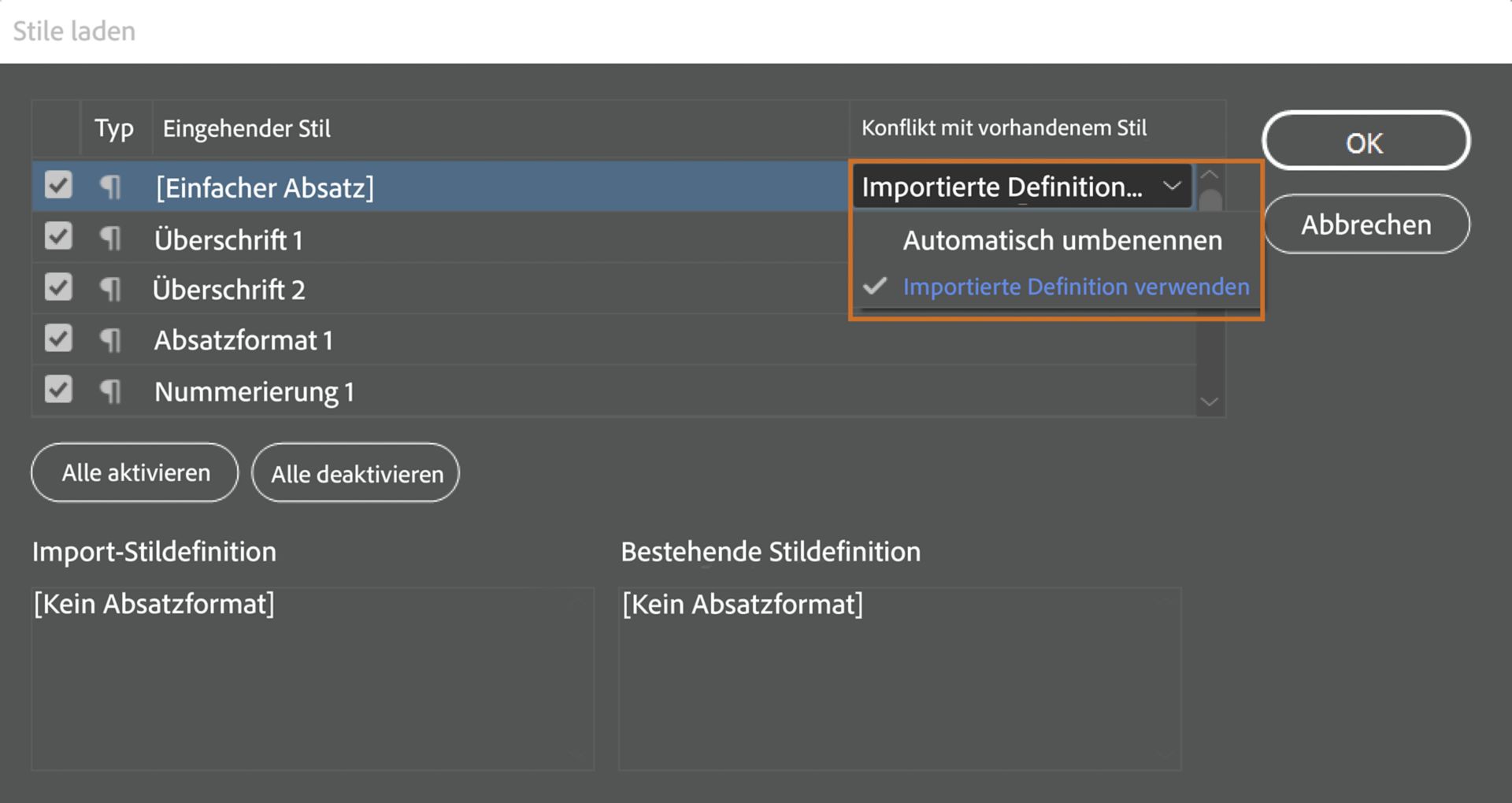 Dialogfeld Formate laden