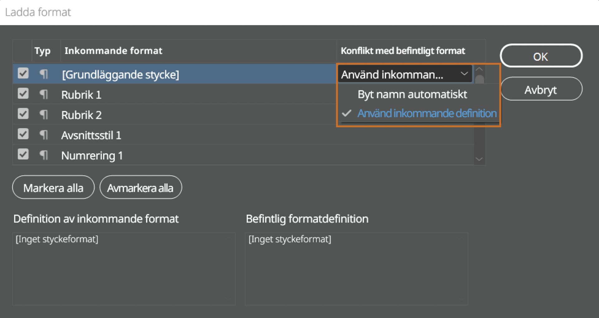 Dialogrutan Läs in format