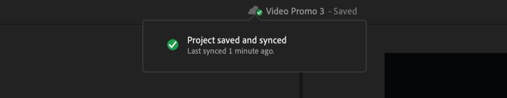 Una indicación que muestra que Team Projects está guardado y sincronizado.También incluye detalles de cuándo se guardó por última vez.