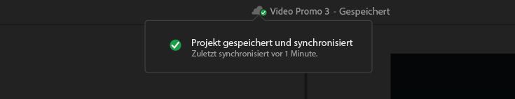 Eine Anzeige, die angibt, dass das Team-Projekt gespeichert und synchronisiert ist.Sie enthält auch Details darüber, wann zuletzt gespeichert wurde.