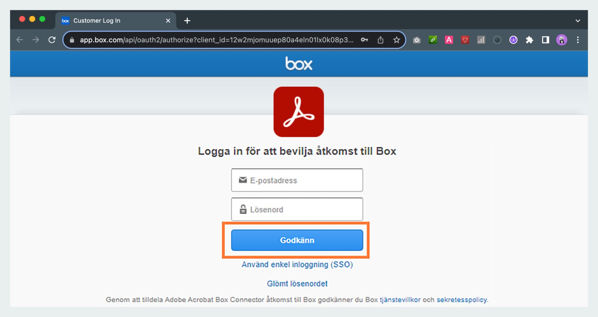 Logga in på Box