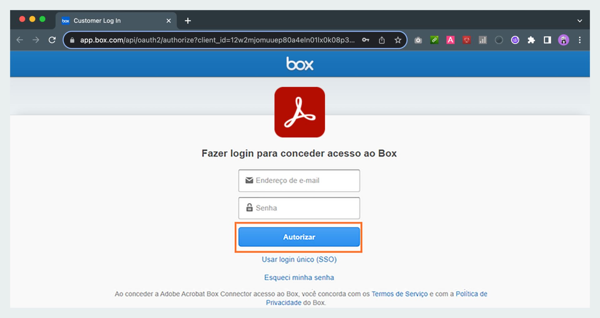 Fazer logon no Box