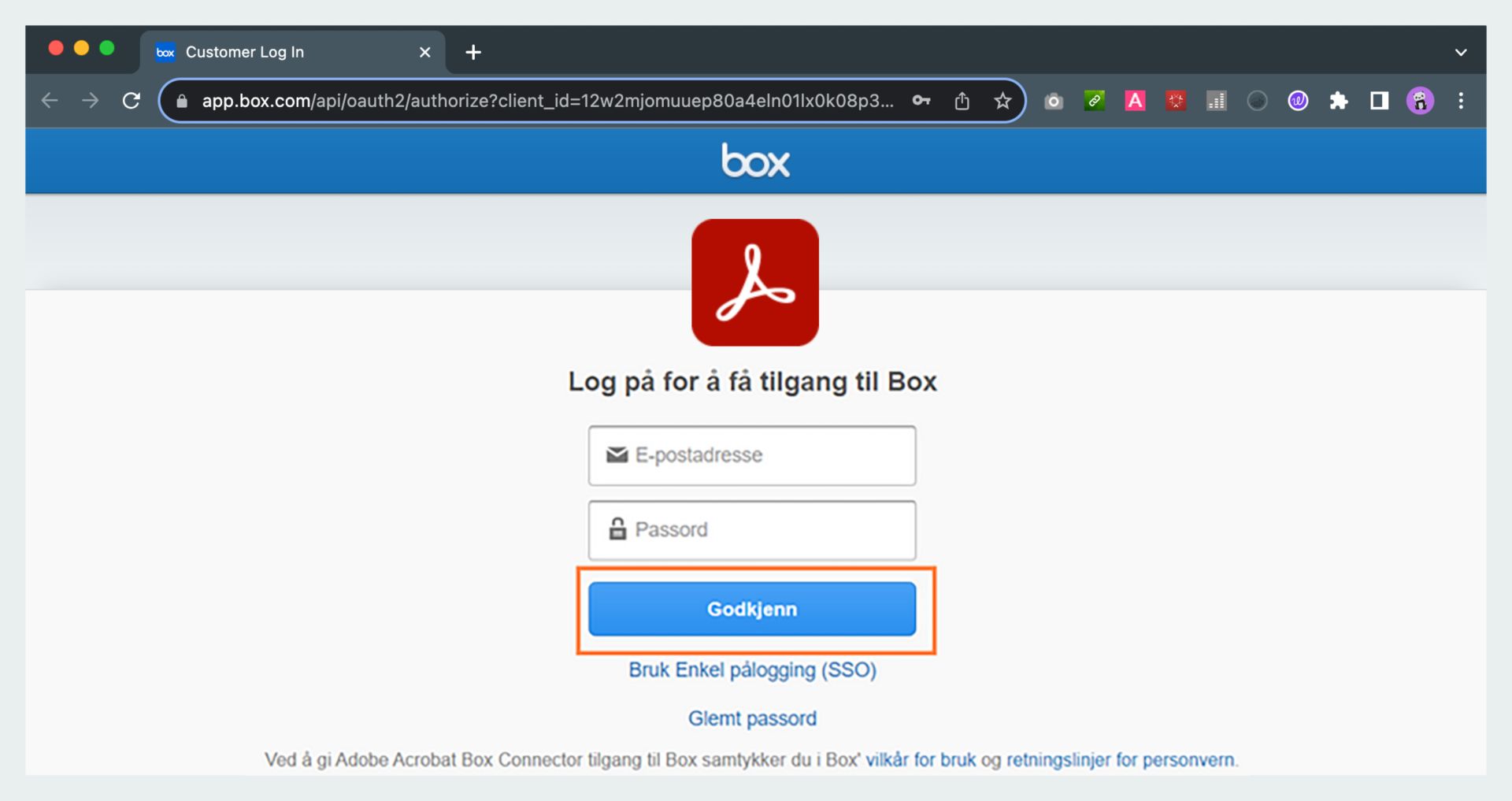 Logg på Box