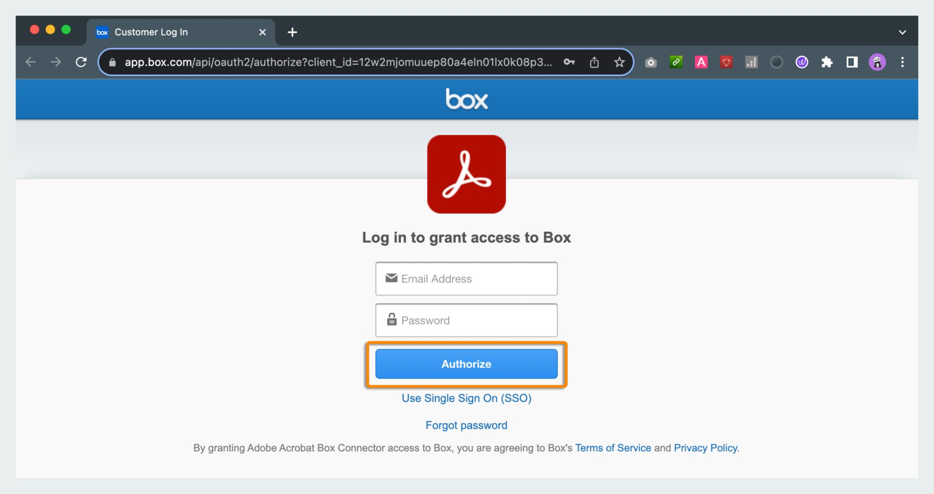 Вхід в обліковий запис Box