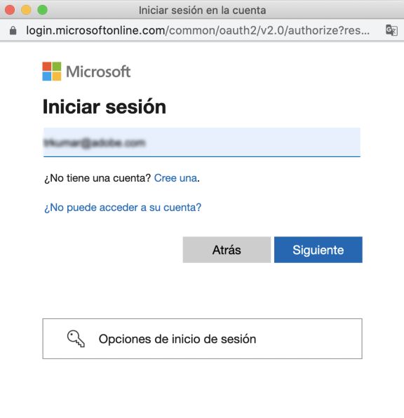 Cuadro de diálogo de inicio de sesión de OneDrive