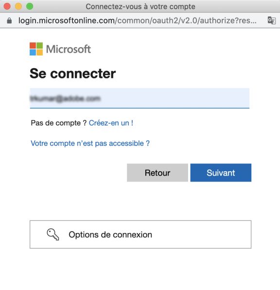 Boîte de dialogue de connexion OneDrive