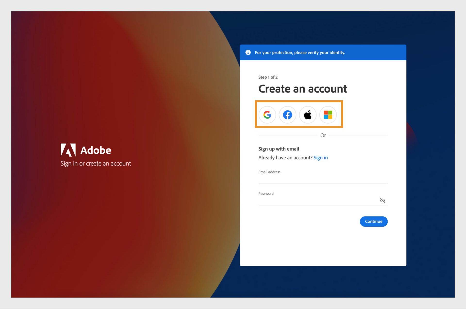 Создание или обновление учетной записи Adobe