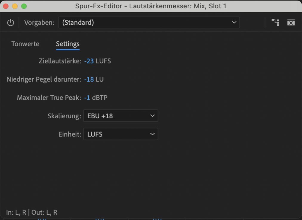 Lautstärkenmesser-Einstellungen