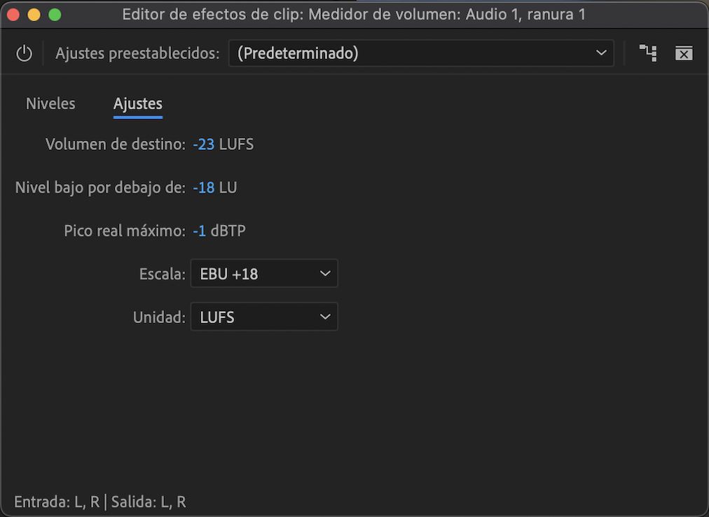 Configuración del Medidor de volumen