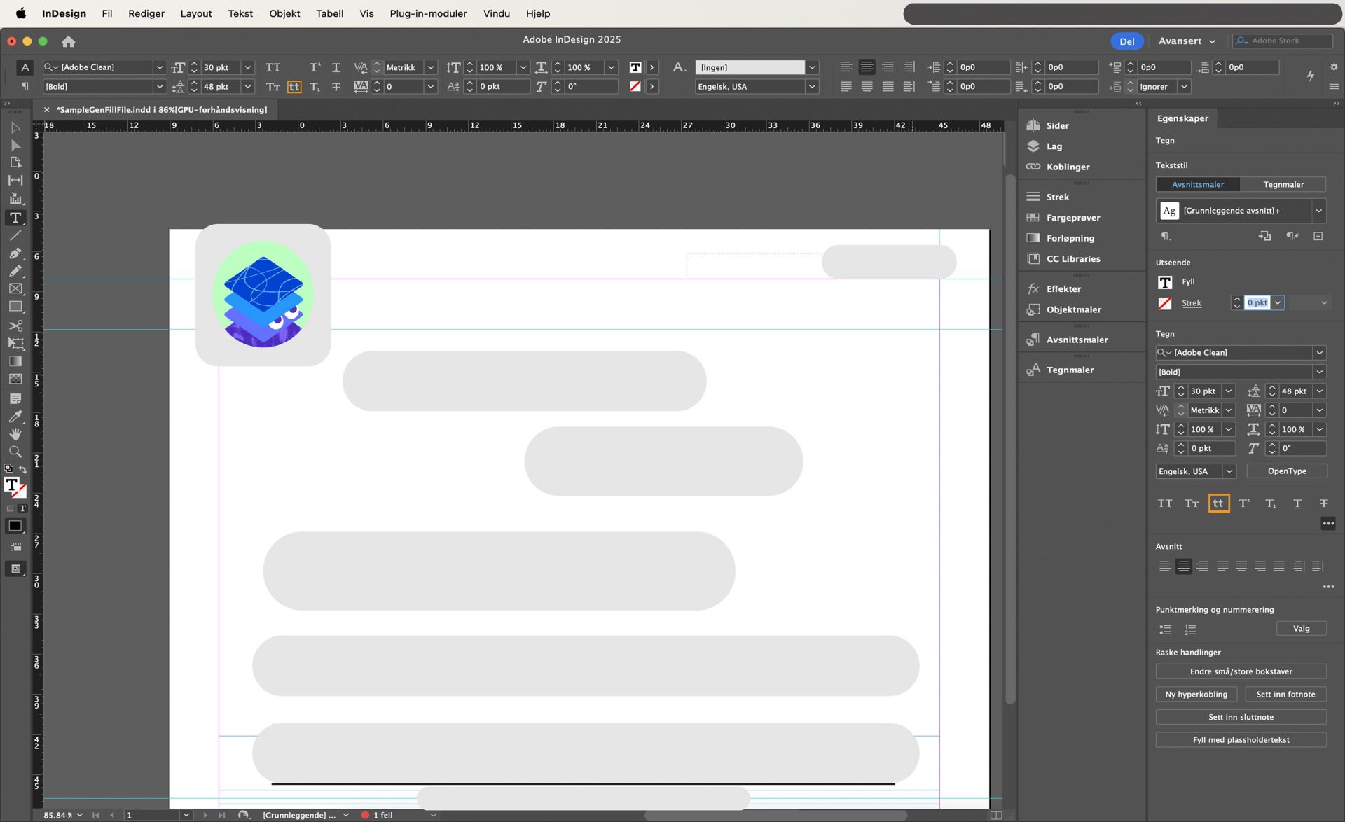 Små bokstaver-alternativet er fremhevet i Egenskaper og Kontrollpanel