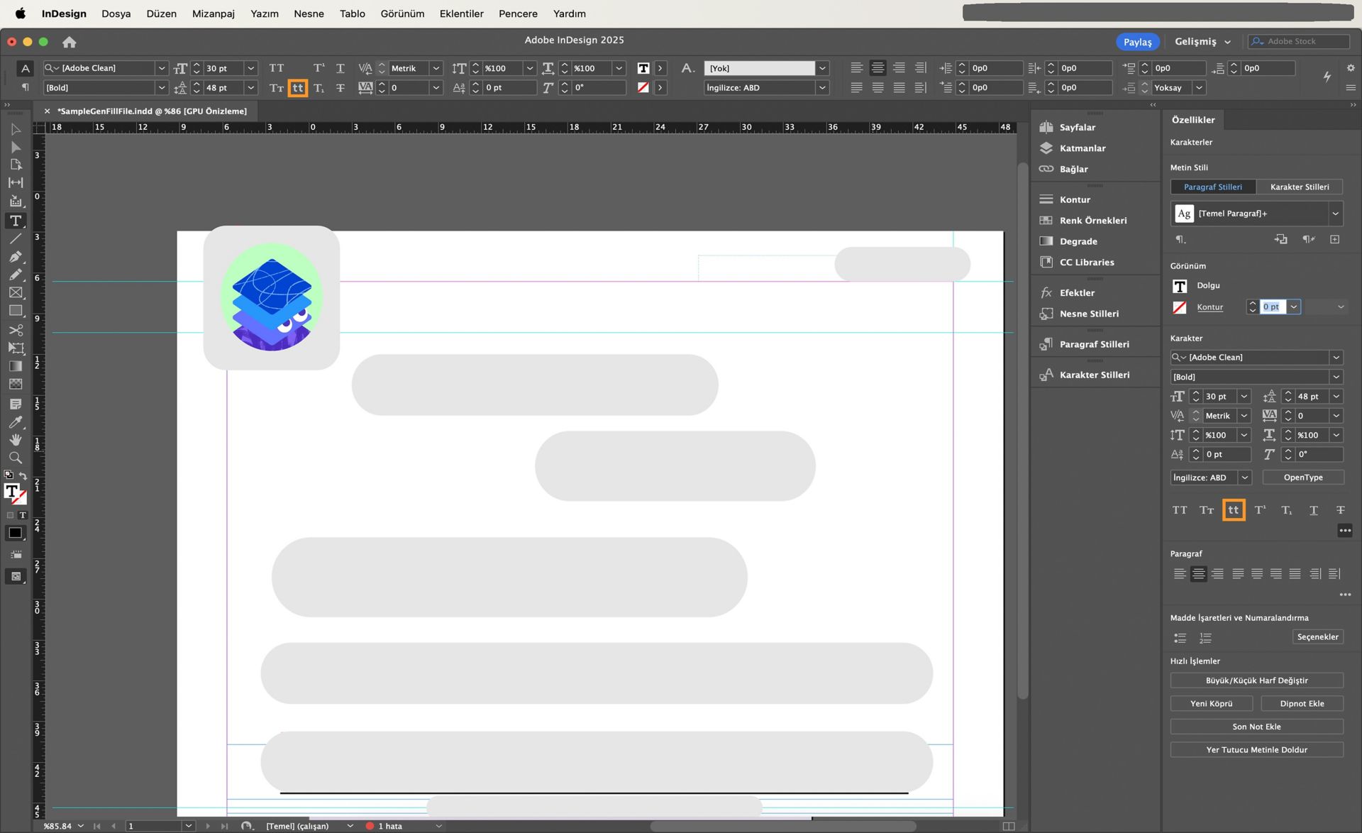 Özellikler ve Kontrol panelinde vurgulanan Küçük Harf seçeneği