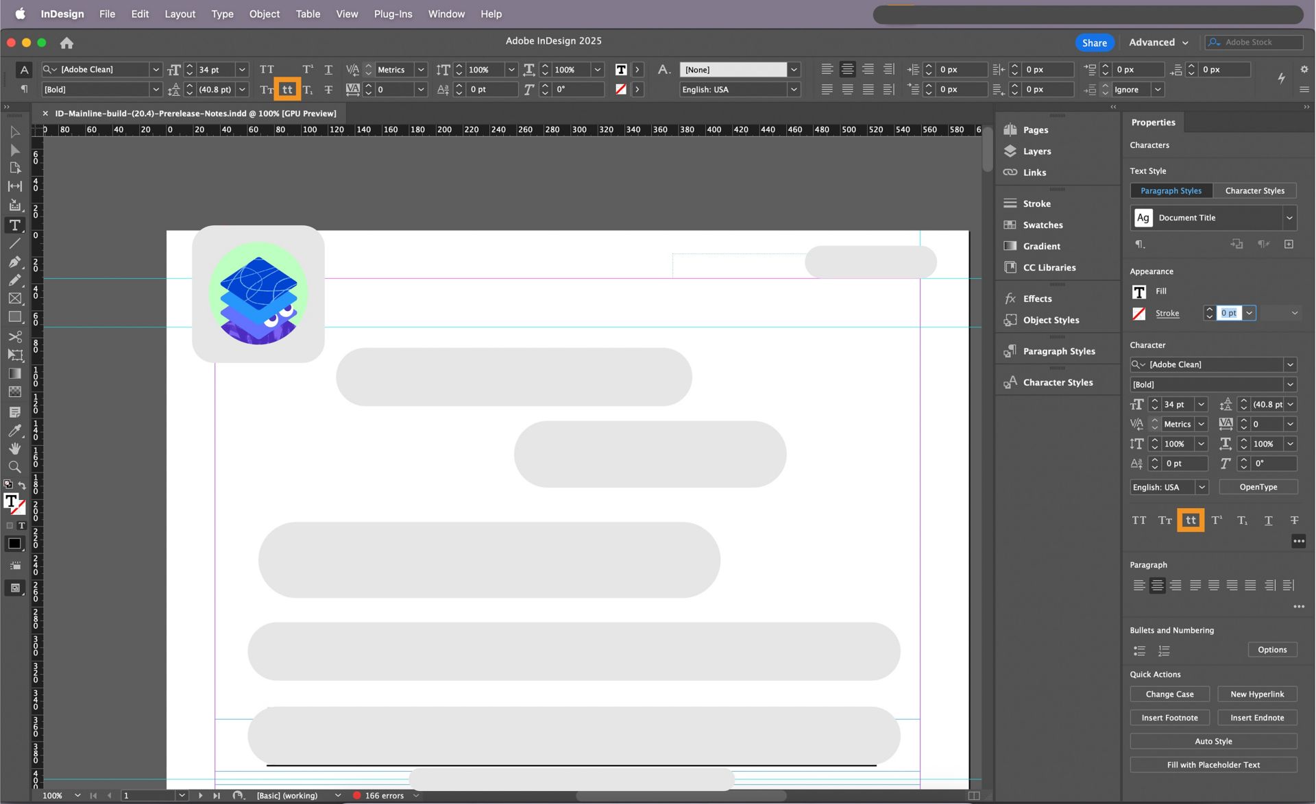 Lowercase option highlighted in the Properties and Control panel