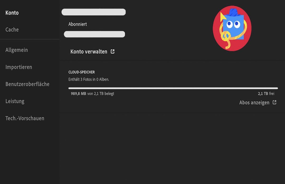 Kontoeinstellungen in Lightroom