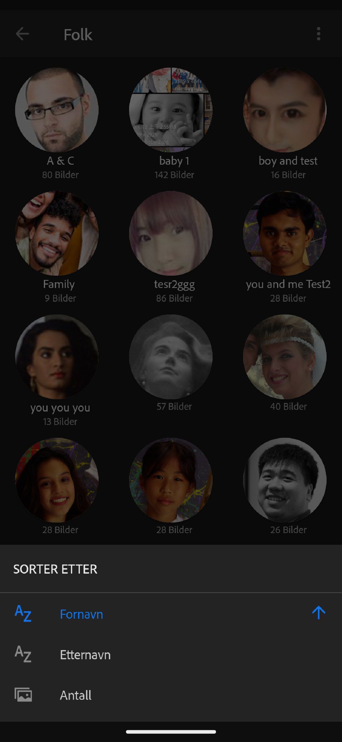 Sorteringsalternativer i Personvisning