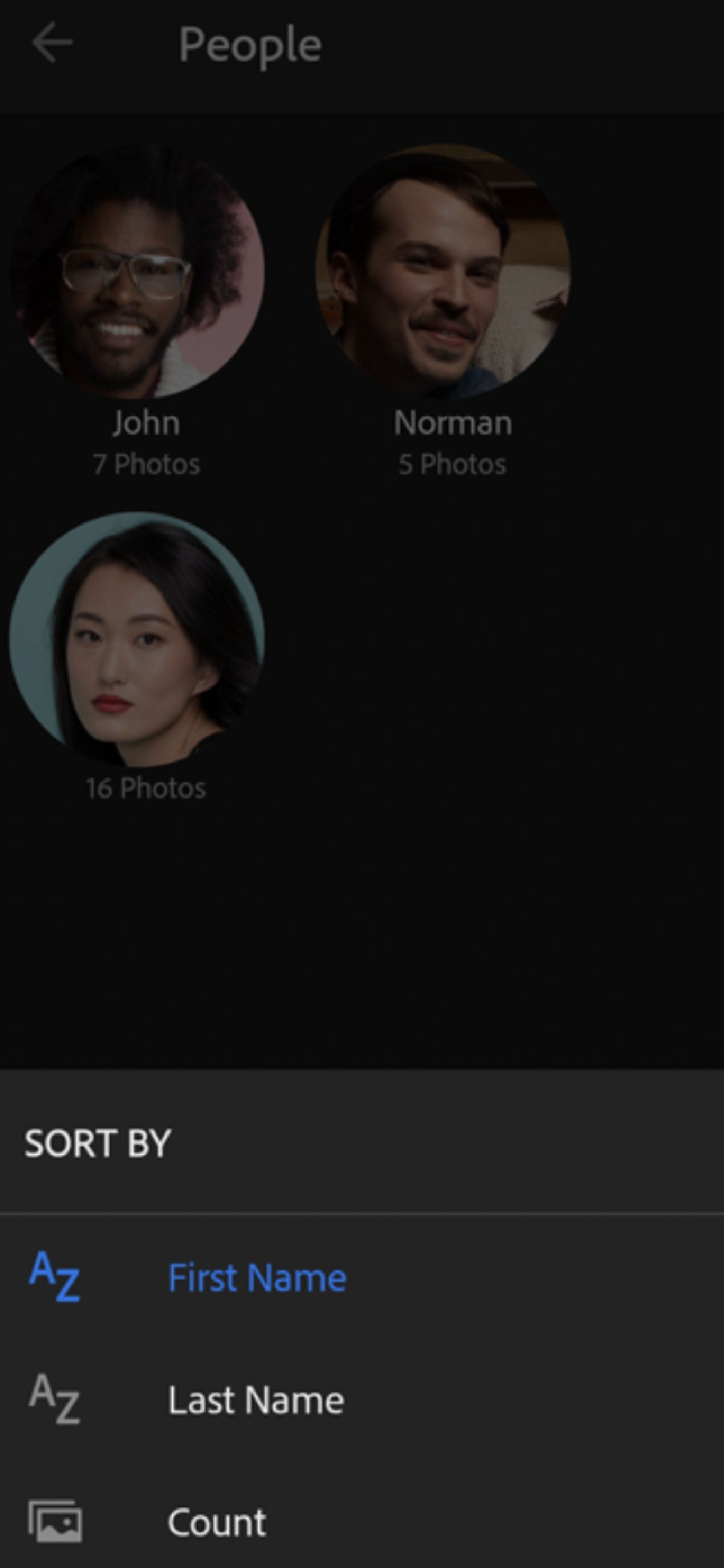 Sorting options in People view