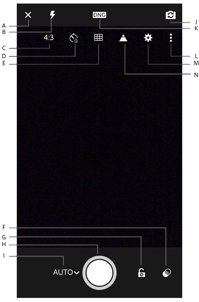 Opções da interface de captura no Modo automático.