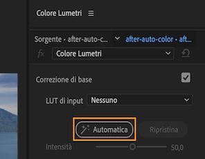 Colore automatico utilizza il campionamento dei fotogrammi per applicare le correzioni all’intera clip, non solo al fotogramma corrente.