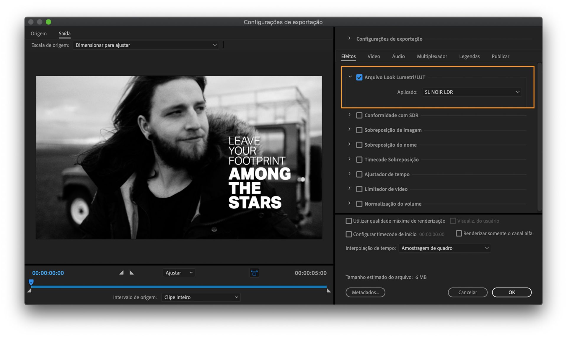 Arquivo Look Lumetri/LUT