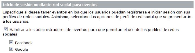 El administrador puede activar la opción de registrarse e iniciar sesión con cuentas de redes sociales..