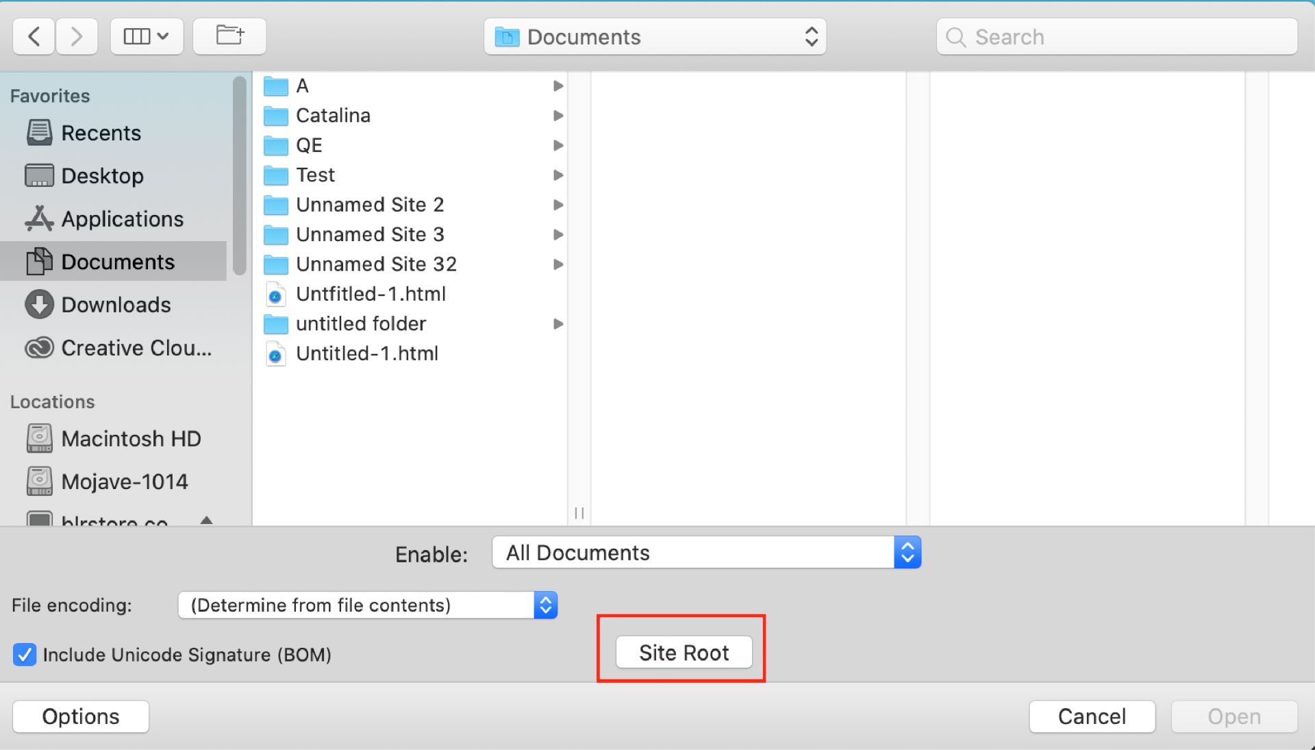زر الجذر في مربع حوار &quot;فتح ملف&quot;