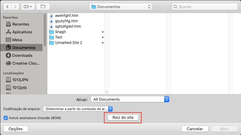 Botão Raiz na caixa de diálogo Abrir arquivo