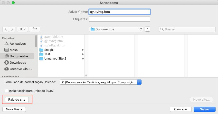Botão Raiz na caixa de diálogo Salvar arquivo como