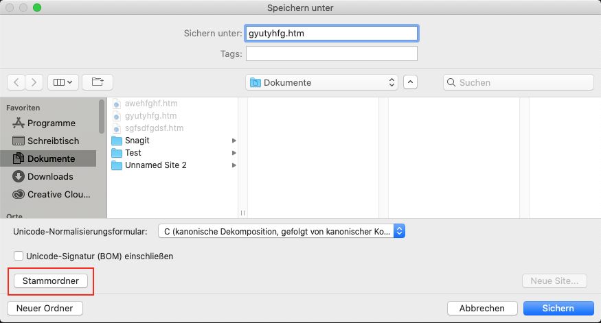 Schaltfläche „Root“ im Dialogfeld „Als Datei speichern“