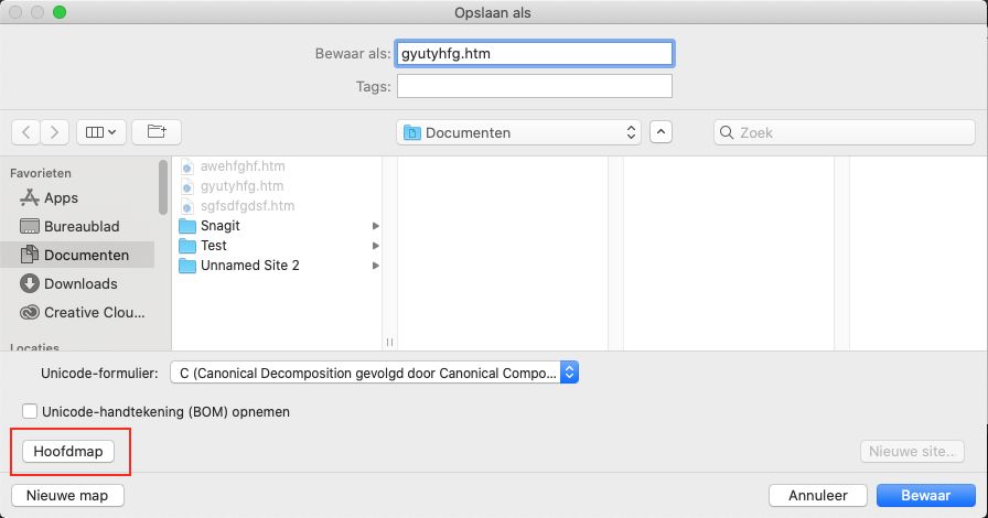 Hoofdknop in het dialoogvenster Opslaan als bestand