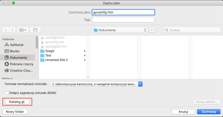 Przycisk katalogu głównego w oknie dialogowym zapisywania pliku jako