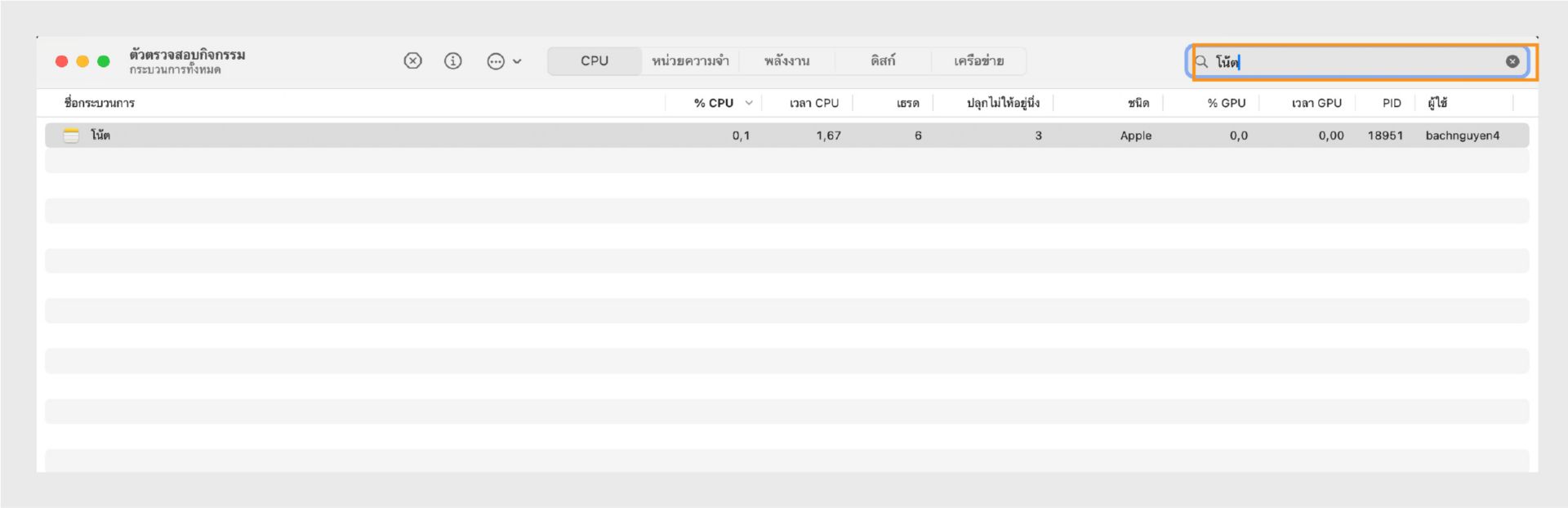Activity Monitor ของ macOS แสดงกระบวนการที่เกี่ยวข้องทั้งหมด